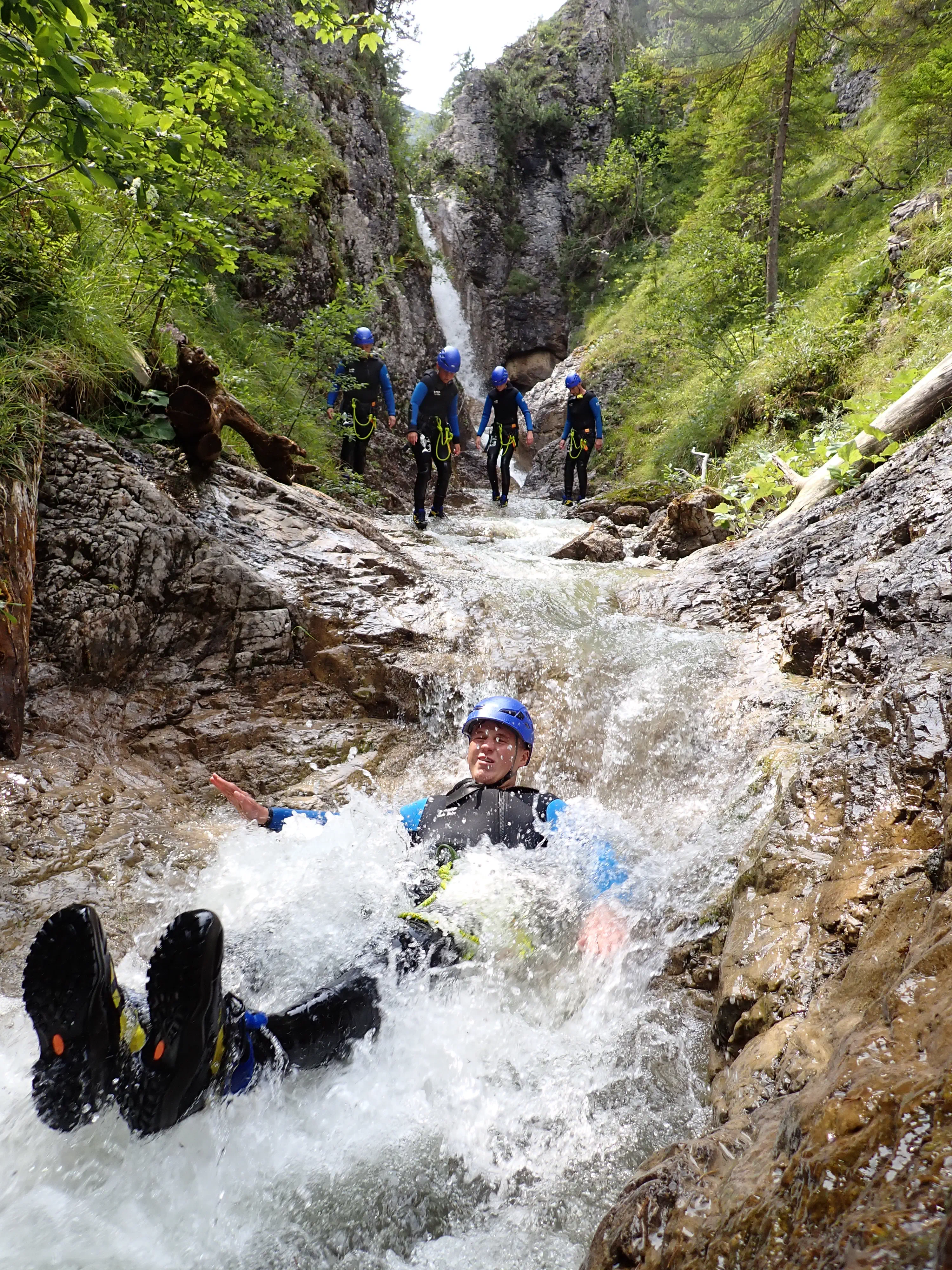 Rutschaction beim Familiencanyoning